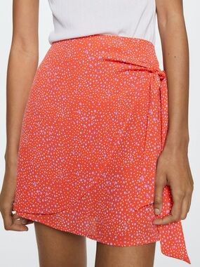 Mango Tie-Waist Floral Mini Skirt - Coral Pink